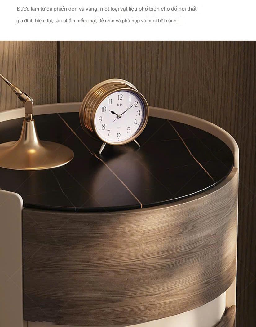 NNB-009 Tủ đầu giường hình trụ mặt đá, bọc da ngoài