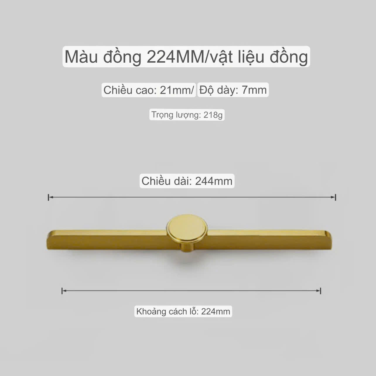 NNH-062 Tay nắm ốp sát cánh tủ phối núm tròn bằng đồng
