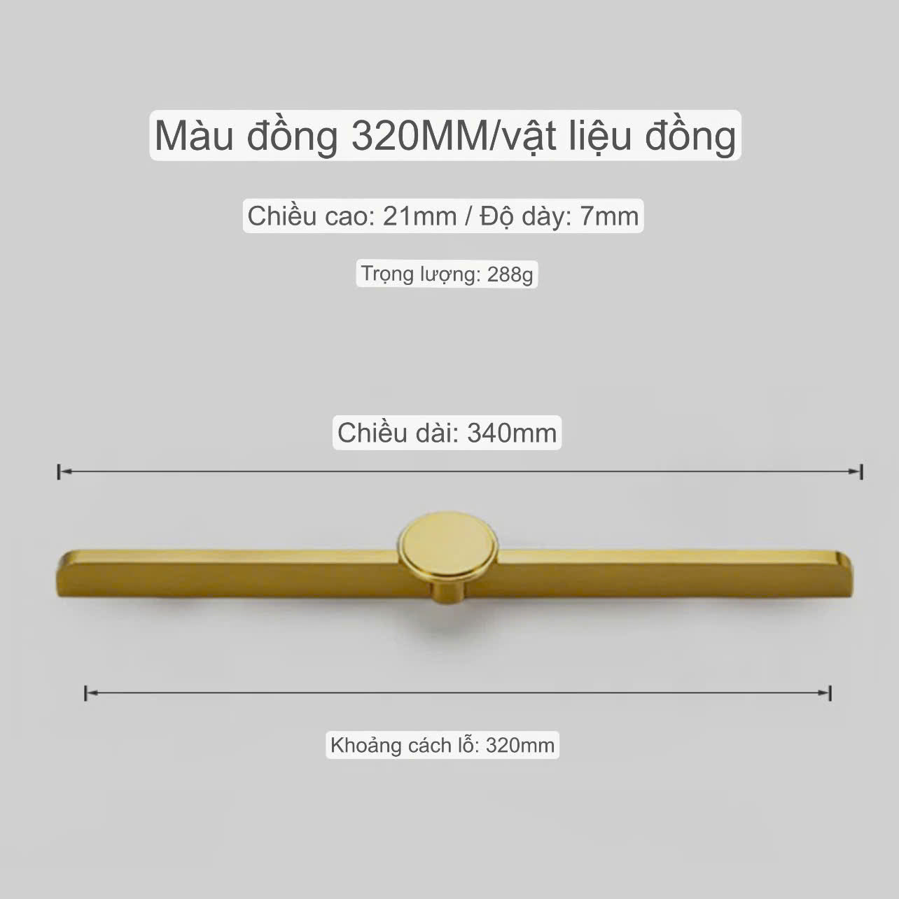 NNH-062 Tay nắm ốp sát cánh tủ phối núm tròn bằng đồng