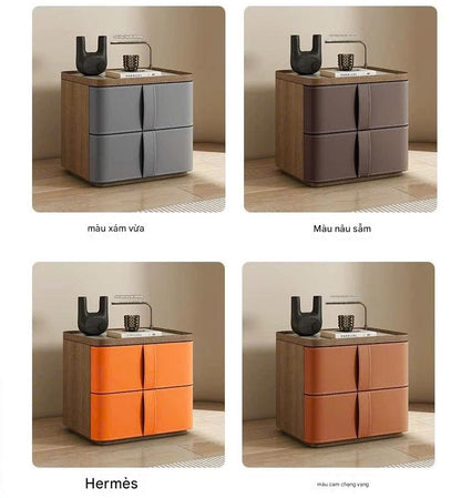 NNB-011 Tủ đầu giường khung gỗ thông, mặt bọc da