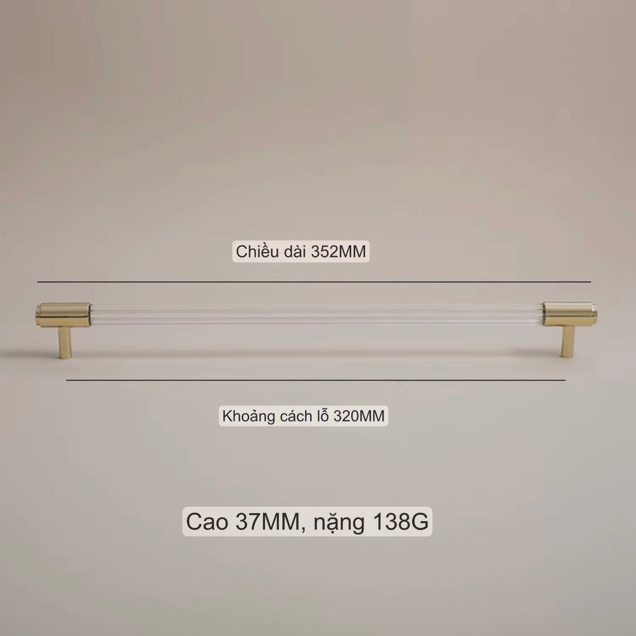 NNH-001 Tay nắm acrylic trong suốt nhấn 2 đầu vàng và bạc