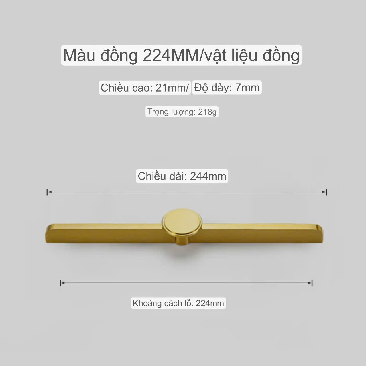 NNH-062 Tay nắm ốp sát cánh tủ phối núm tròn bằng đồng