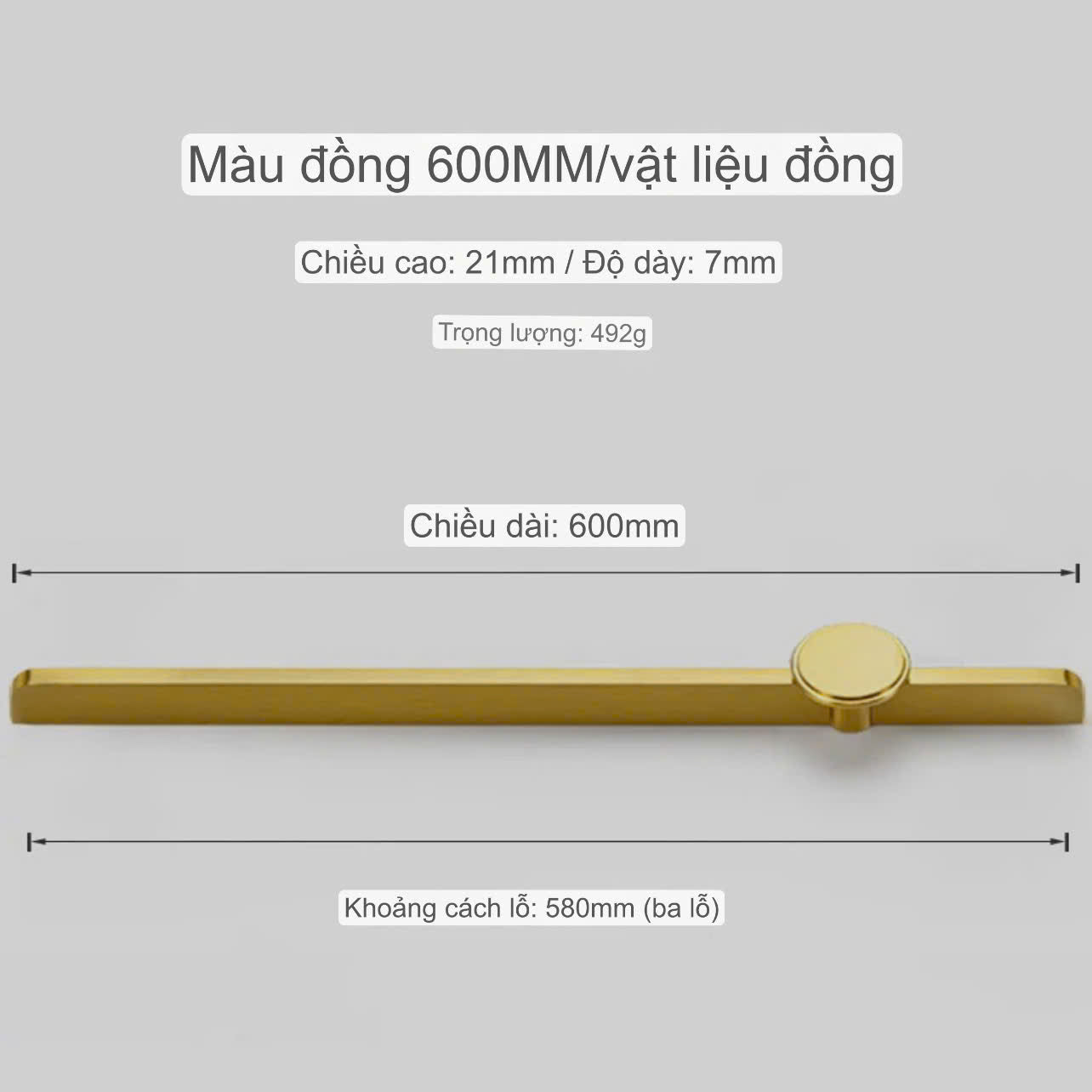 NNH-062 Tay nắm ốp sát cánh tủ phối núm tròn bằng đồng