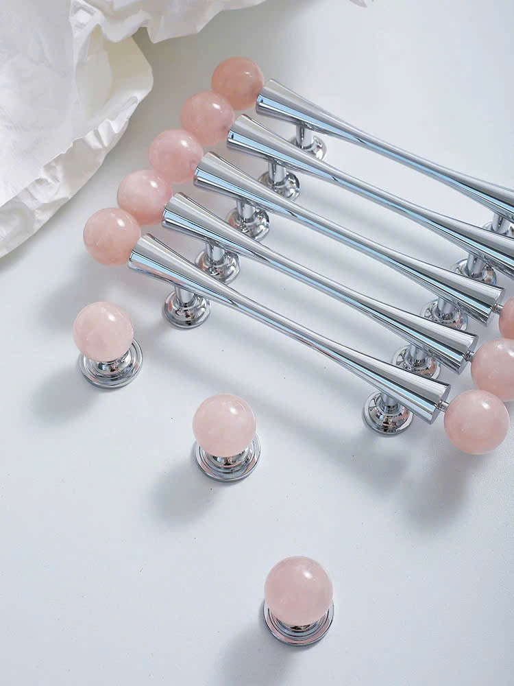 NNH-075 Tay nắm đồng kết hợp đá tròn 2 đầu điệu đà