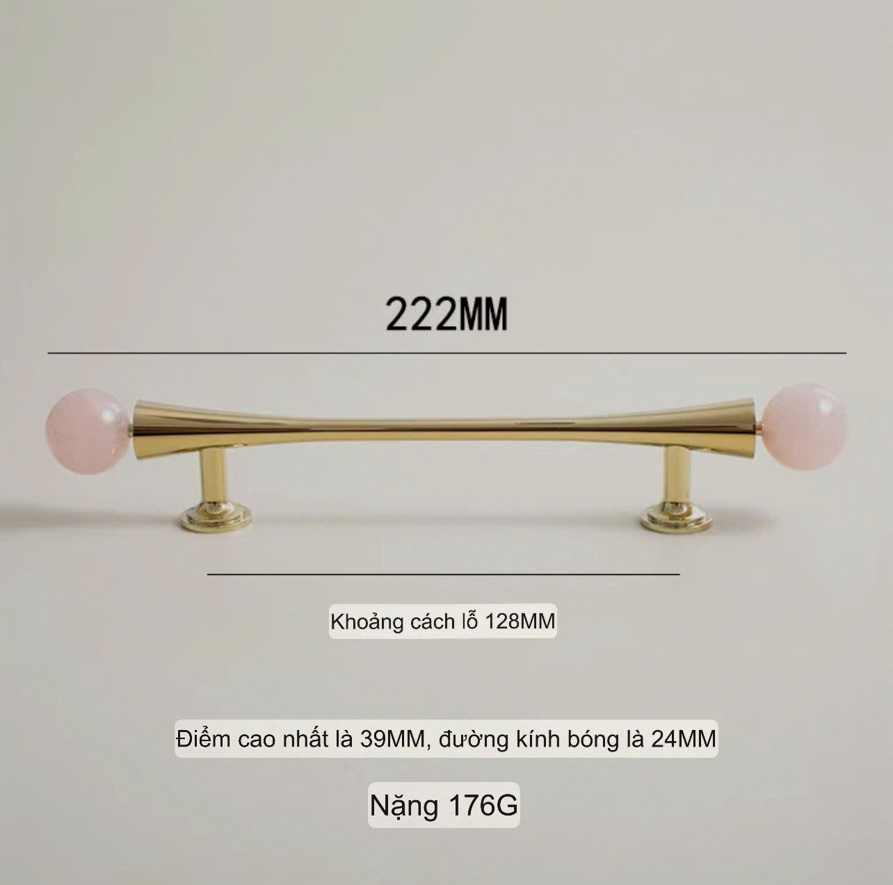NNH-075 Tay nắm đồng kết hợp đá tròn 2 đầu điệu đà