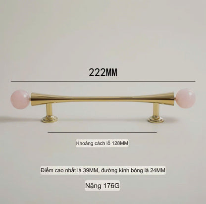 NNH-075 Tay nắm đồng kết hợp đá tròn 2 đầu điệu đà