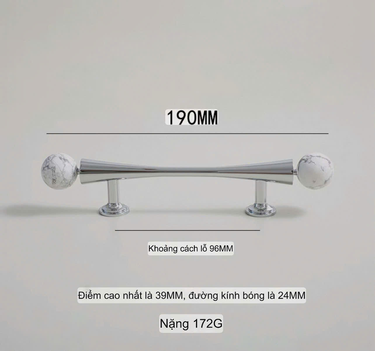 NNH-075 Tay nắm đồng kết hợp đá tròn 2 đầu điệu đà