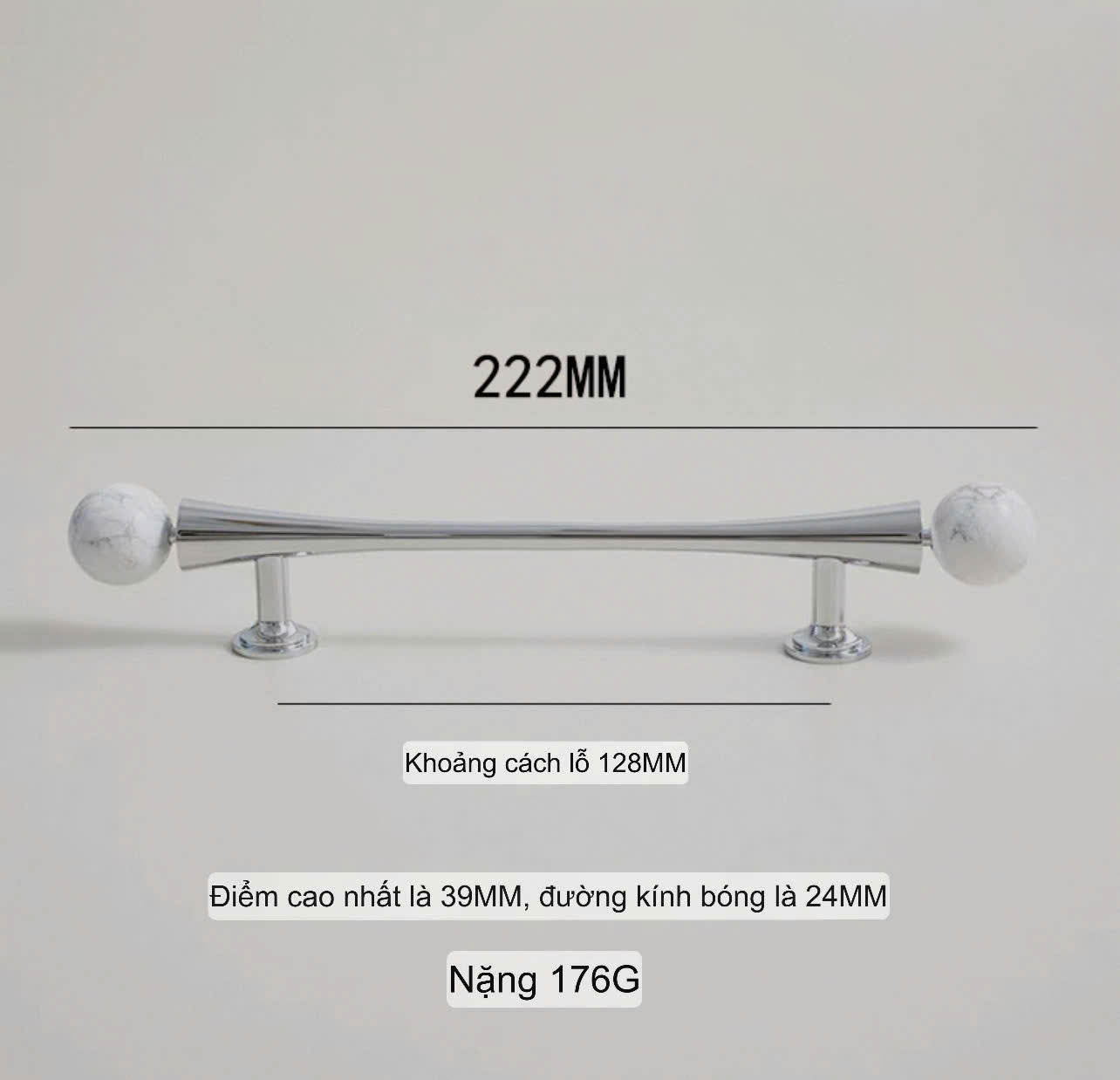NNH-075 Tay nắm đồng kết hợp đá tròn 2 đầu điệu đà