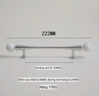 NNH-075 Tay nắm đồng kết hợp đá tròn 2 đầu điệu đà
