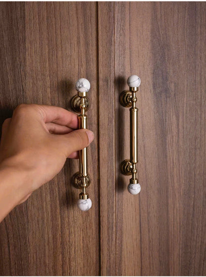 NNH-076 Tay nắm đồng kết hợp đá pha lê thiên nhiên
