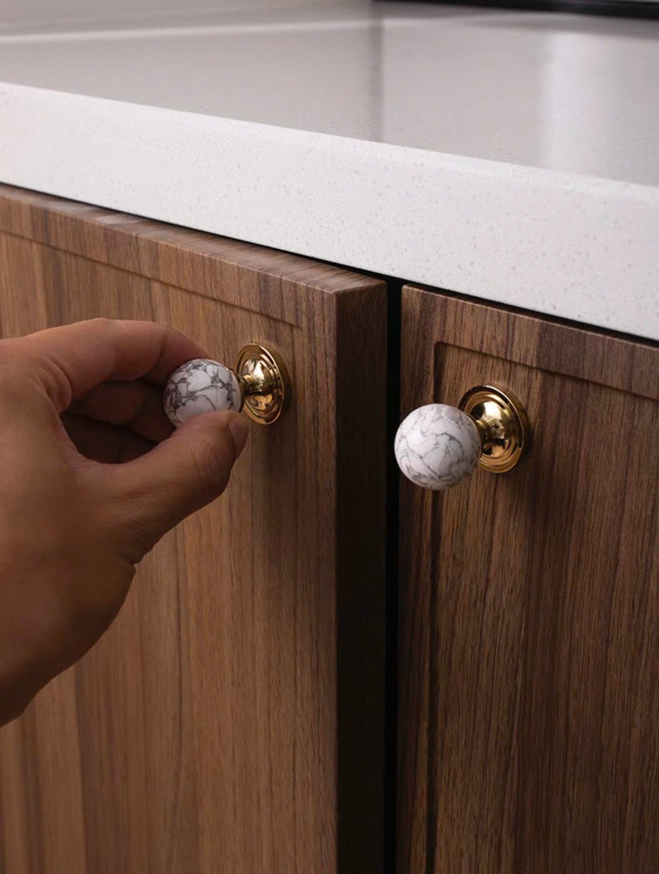 NNH-076 Tay nắm đồng kết hợp đá pha lê thiên nhiên