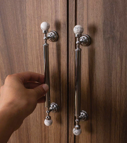 NNH-076 Tay nắm đồng kết hợp đá pha lê thiên nhiên
