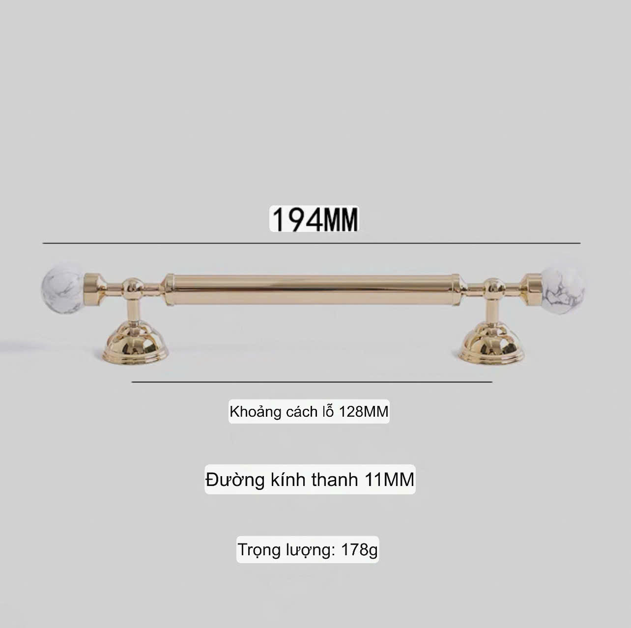 NNH-076 Tay nắm đồng kết hợp đá pha lê thiên nhiên