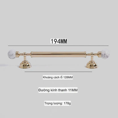 NNH-076 Tay nắm đồng kết hợp đá pha lê thiên nhiên