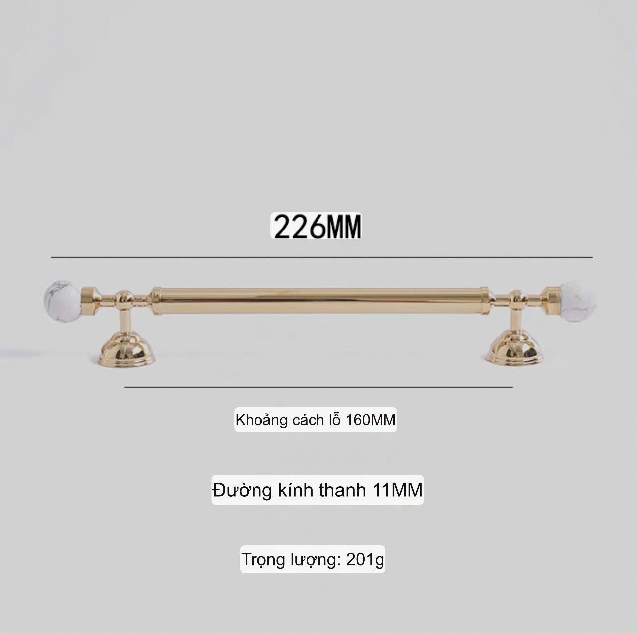 NNH-076 Tay nắm đồng kết hợp đá pha lê thiên nhiên