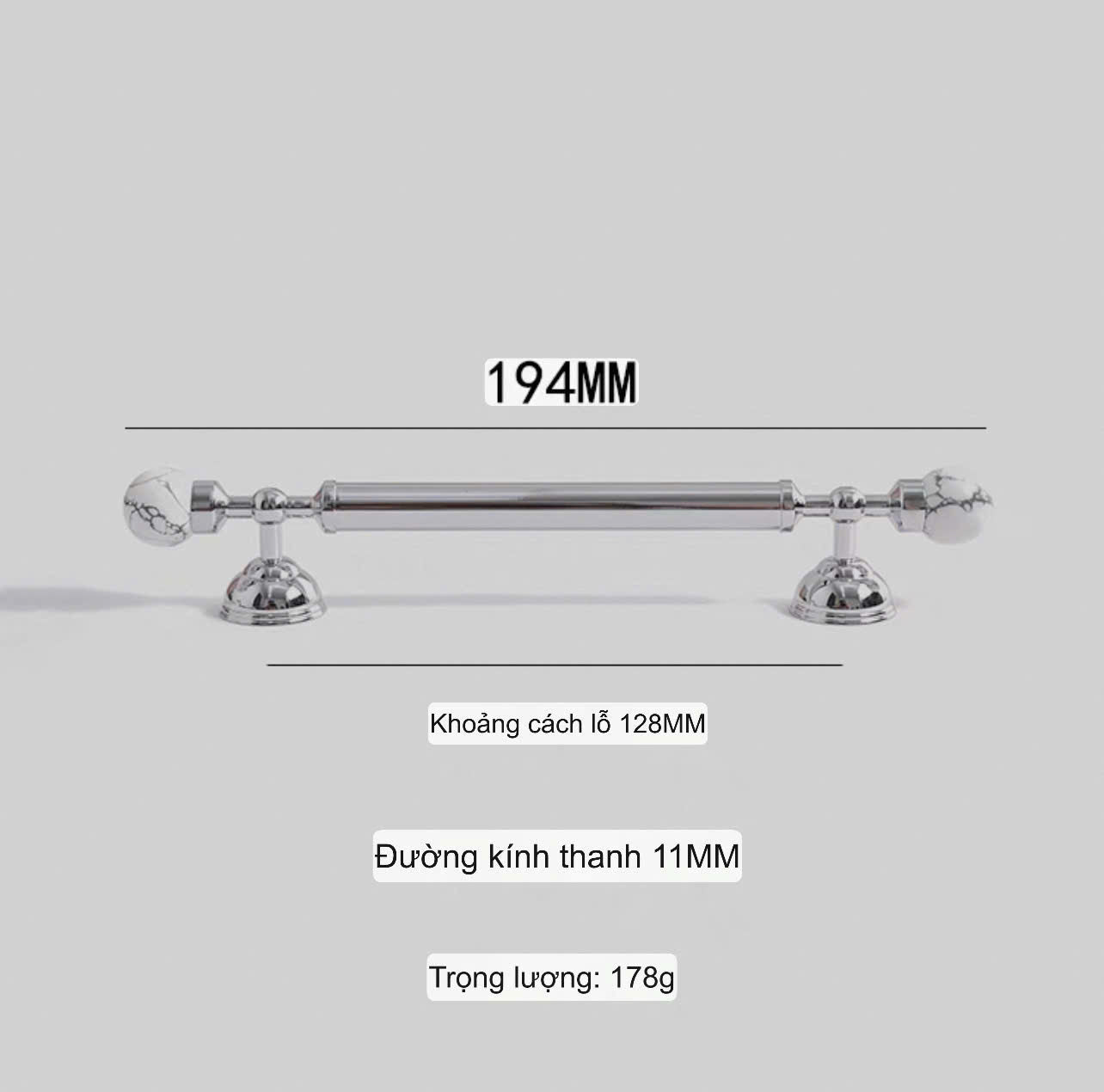 NNH-076 Tay nắm đồng kết hợp đá pha lê thiên nhiên