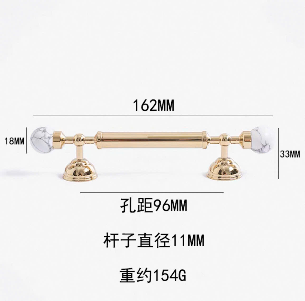 NNH-076 Tay nắm đồng kết hợp đá pha lê thiên nhiên