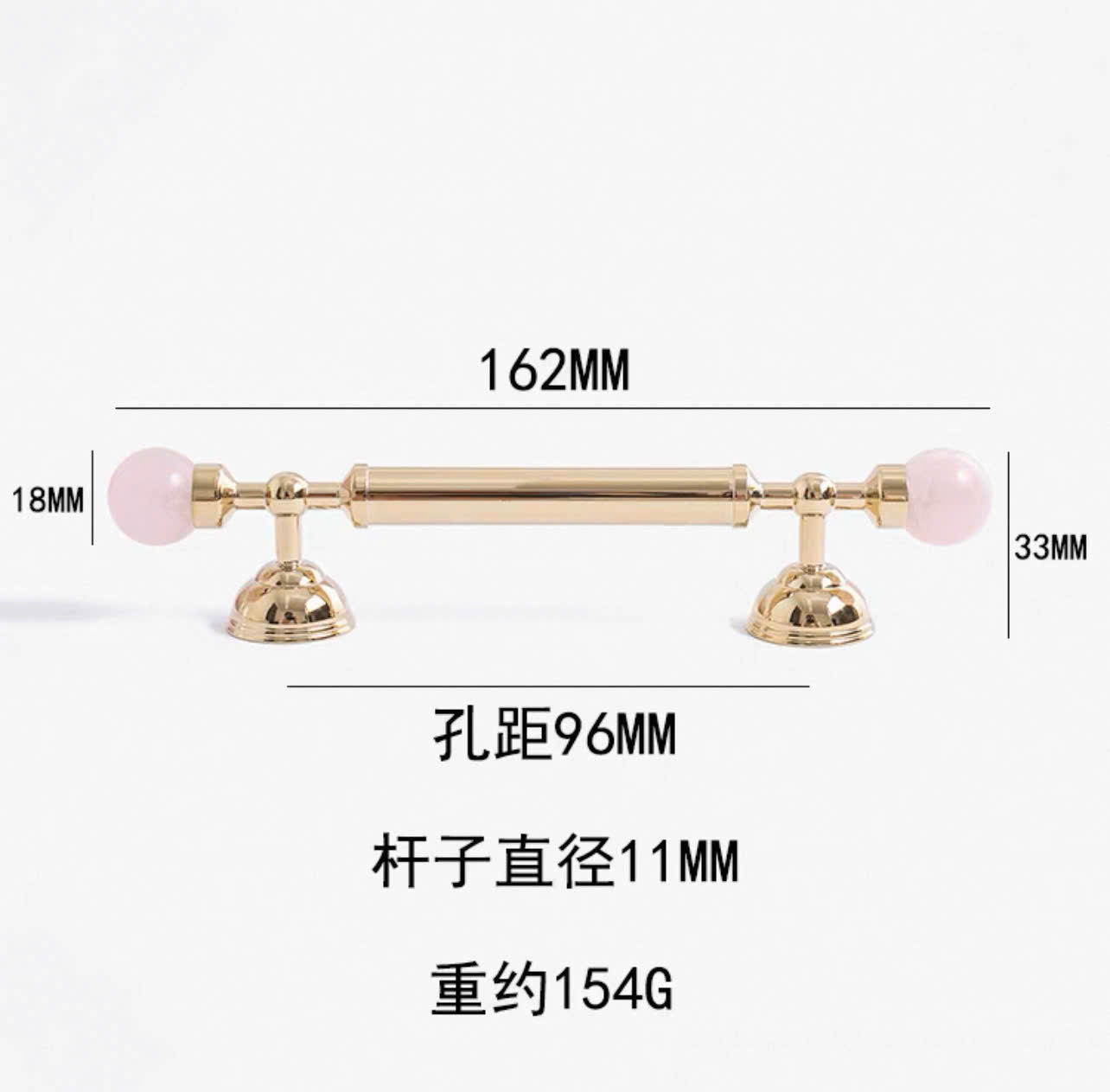 NNH-076 Tay nắm đồng kết hợp đá pha lê thiên nhiên