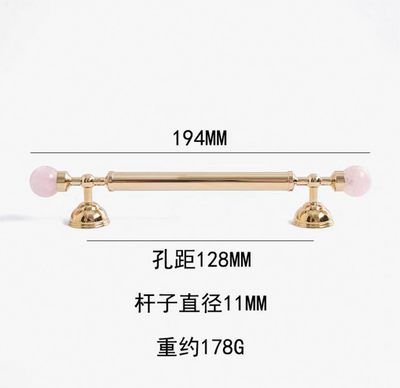 NNH-076 Tay nắm đồng kết hợp đá pha lê thiên nhiên