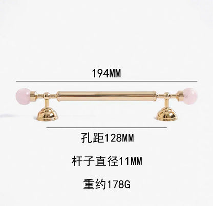 NNH-076 Tay nắm đồng kết hợp đá pha lê thiên nhiên