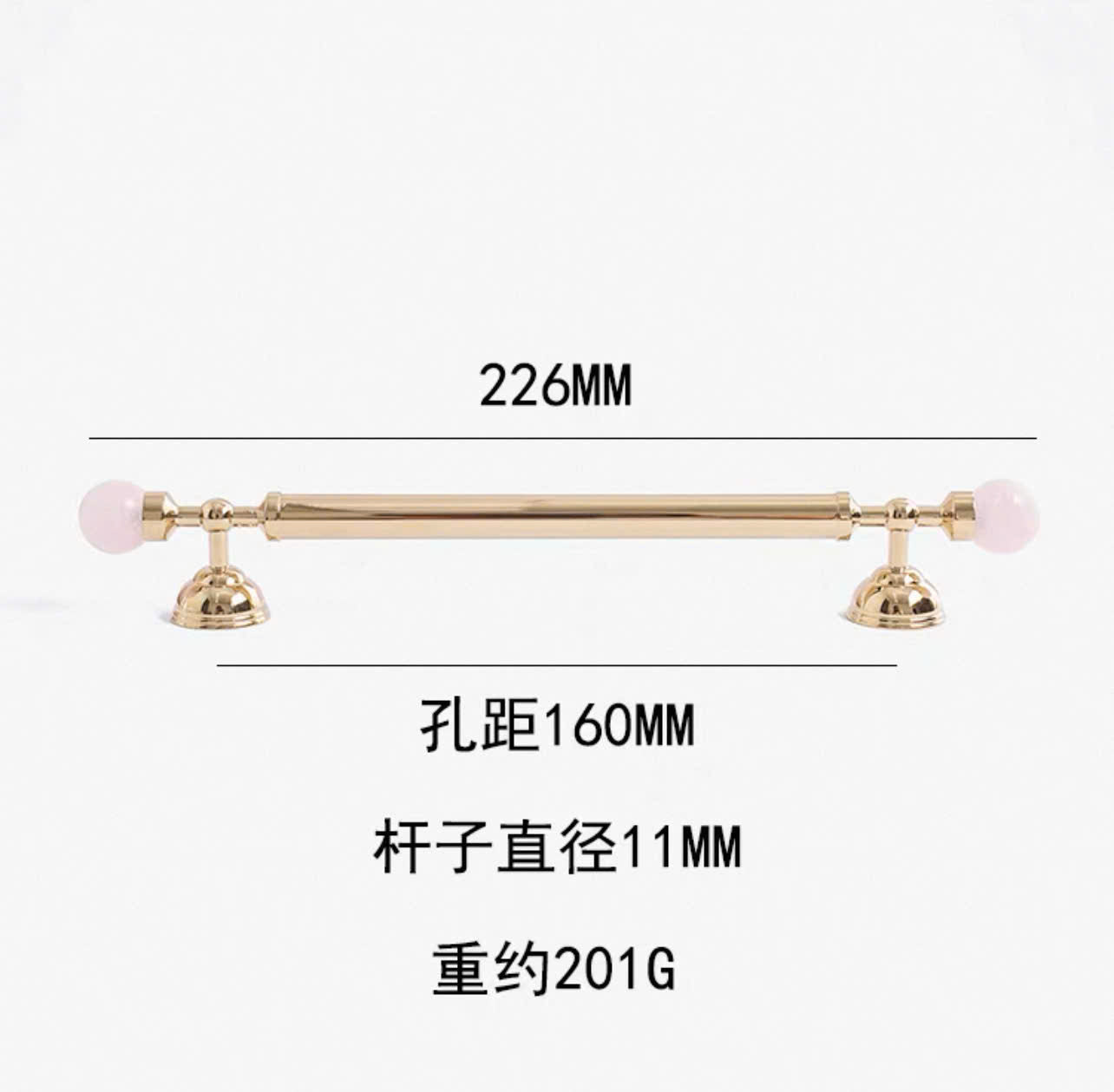NNH-076 Tay nắm đồng kết hợp đá pha lê thiên nhiên