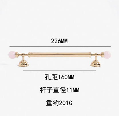NNH-076 Tay nắm đồng kết hợp đá pha lê thiên nhiên