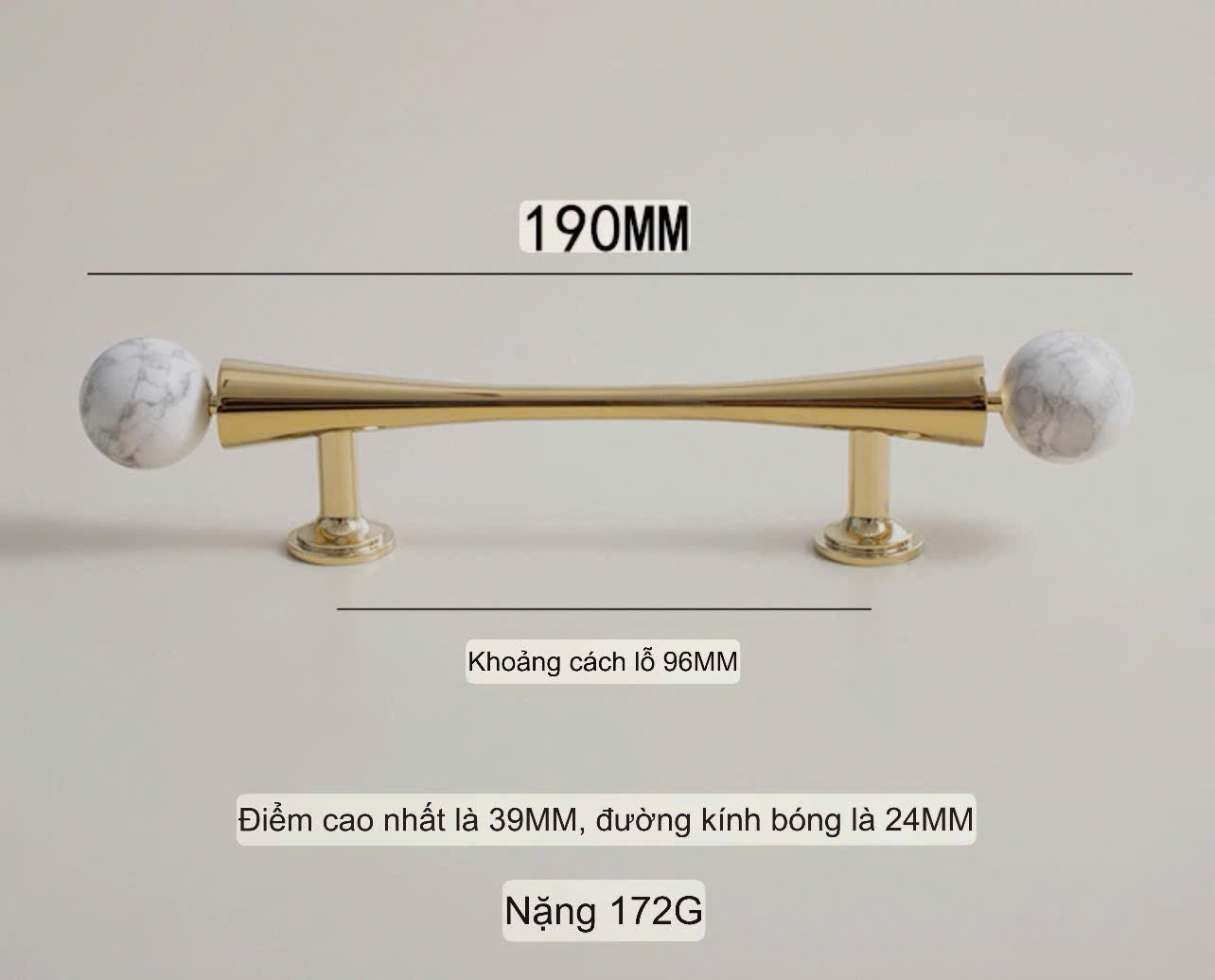 NNH-075 Tay nắm đồng kết hợp đá tròn 2 đầu điệu đà