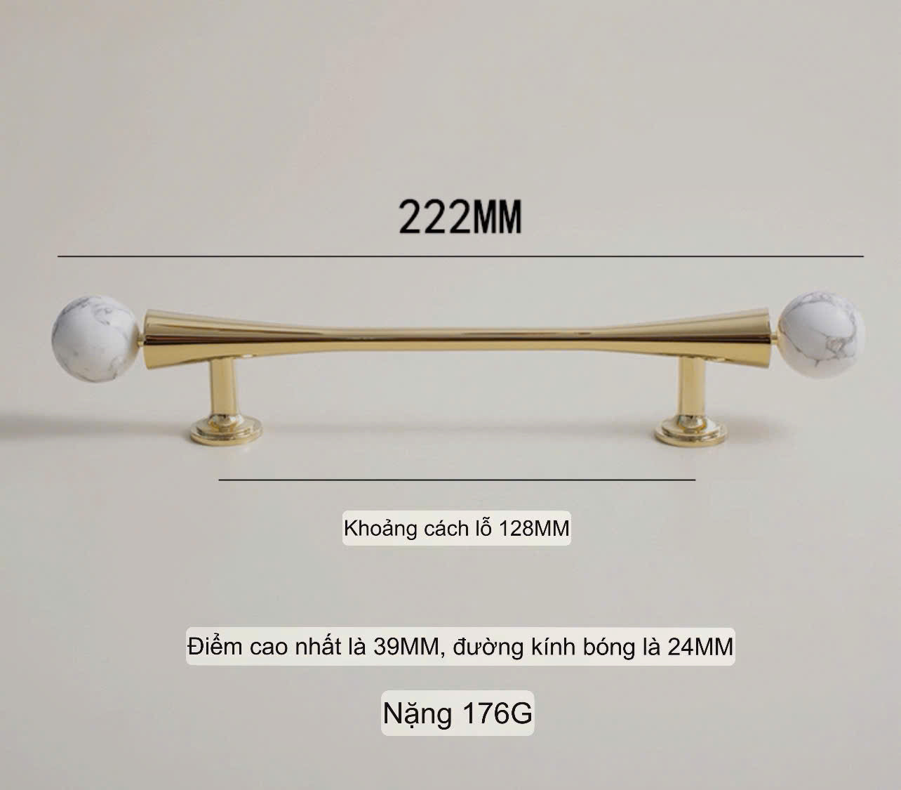 NNH-075 Tay nắm đồng kết hợp đá tròn 2 đầu điệu đà