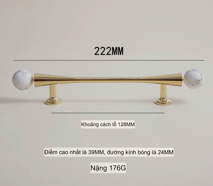 NNH-075 Tay nắm đồng kết hợp đá tròn 2 đầu điệu đà